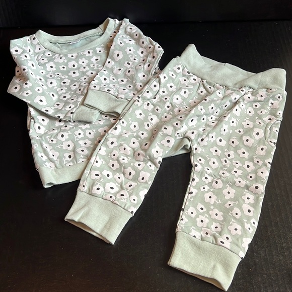 Mint Floral Printed Baby Matching Top and Bottom Set - Picture 1 of 6